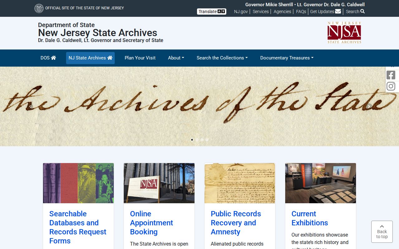 Secaucus previous residents New Jersey State Archives holdings
