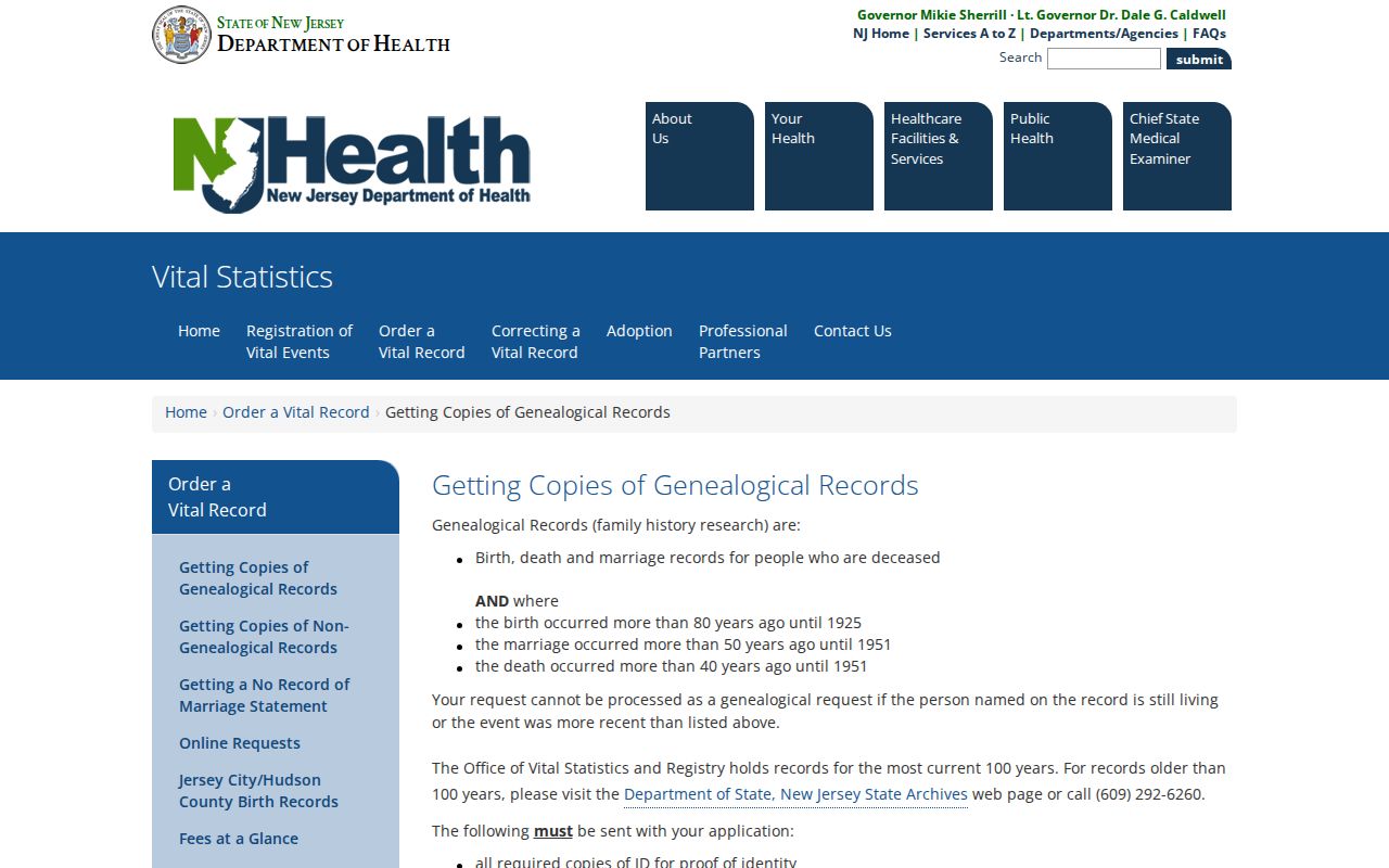 Secaucus resident lookup genealogy instructions from New Jersey Vital Statistics