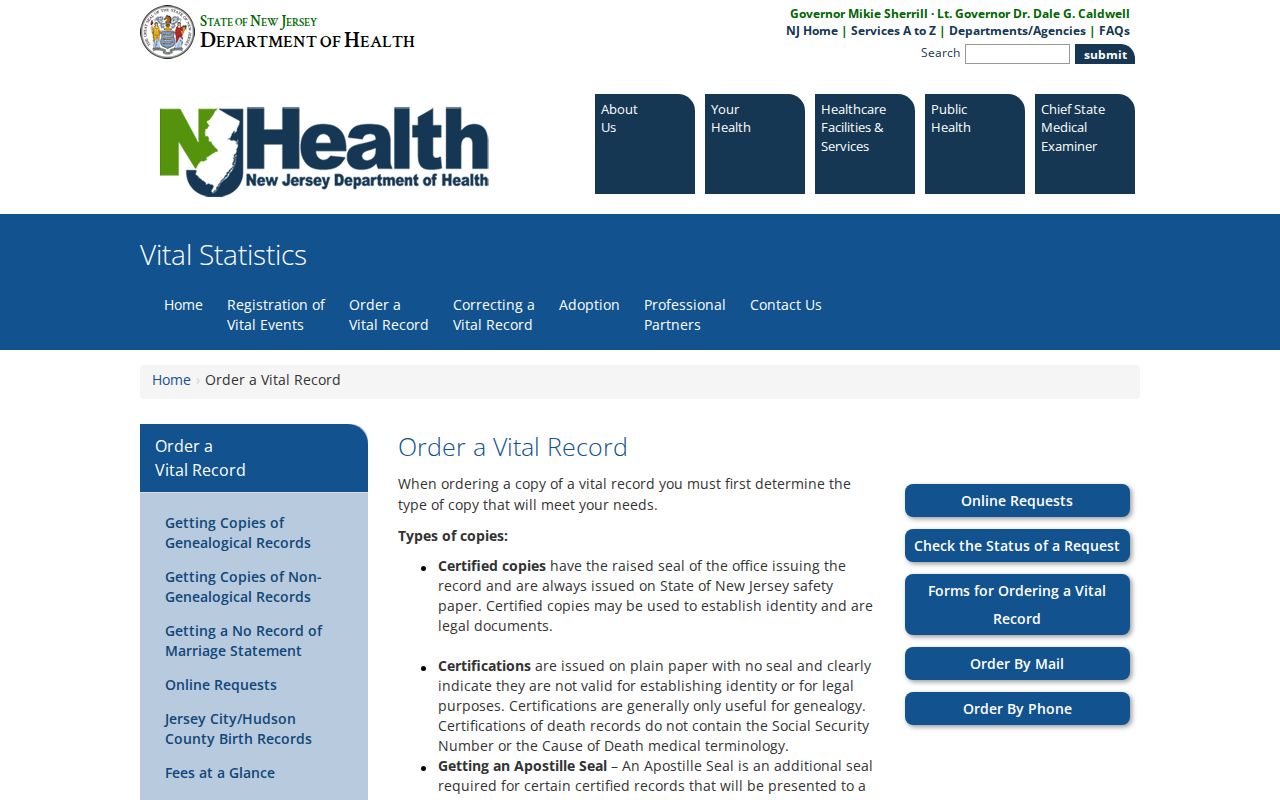 Secaucus resident lookup using the New Jersey vital record application