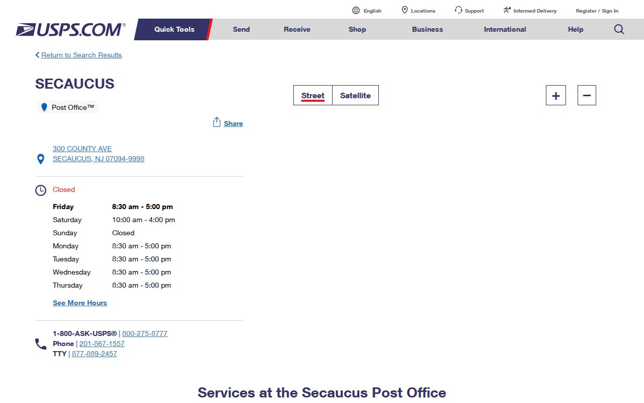 Secaucus ZIP code directory view of the official USPS Secaucus location result for 07094-9991